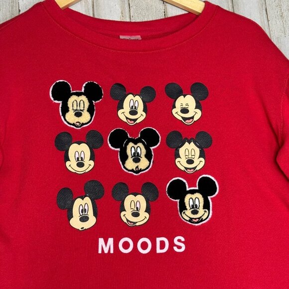 Disney Mickey Mouse Moods Textured Appliqués Sweatshirt Size Junior L (11-13) - Picture 2 of 6